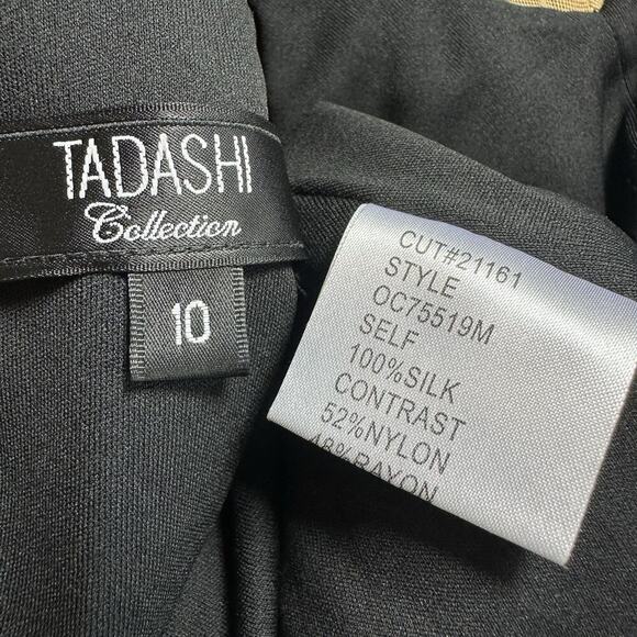 Tadashi Off Shoulder Silk Black Long Sleeve Cocktail Midi Dress Sz 10 Illusion - Picture 8 of 11